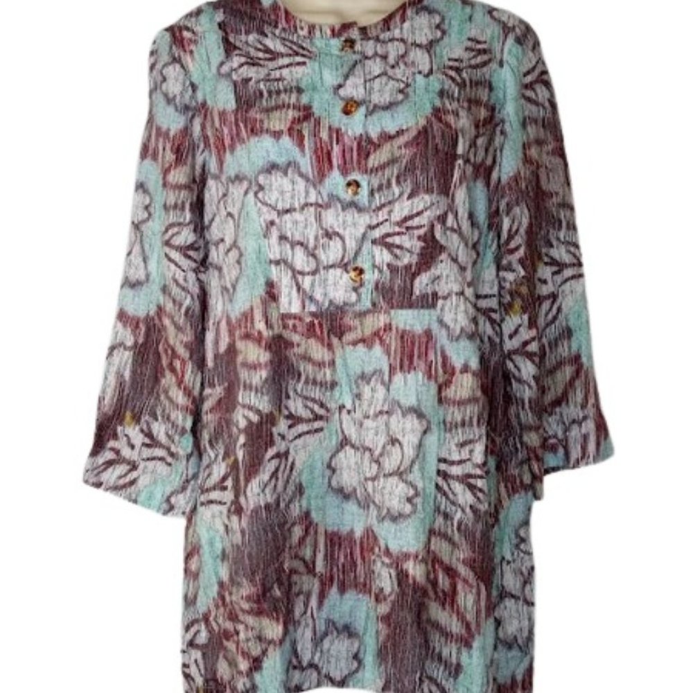 Bitte Kai Rand Womens Dessin Tunic Blouse Blue Multicolor Artsy Floral Soft XS